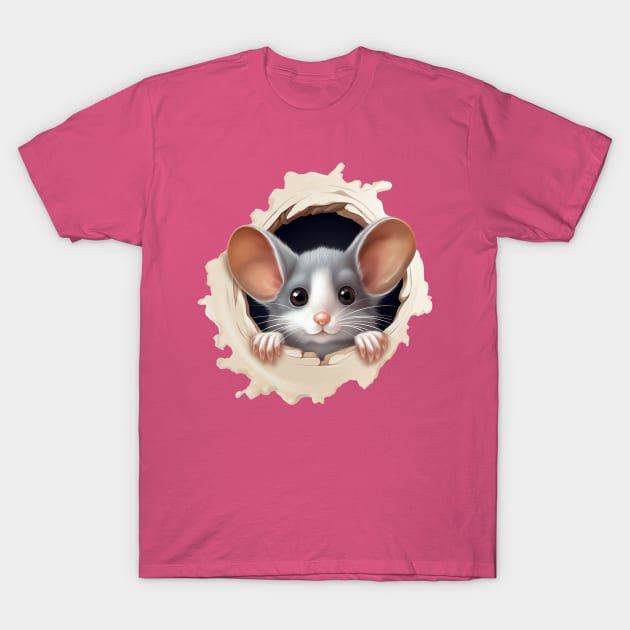 Cute Mouse Peeking Out of Hole T-Shirt by AI Art Originals